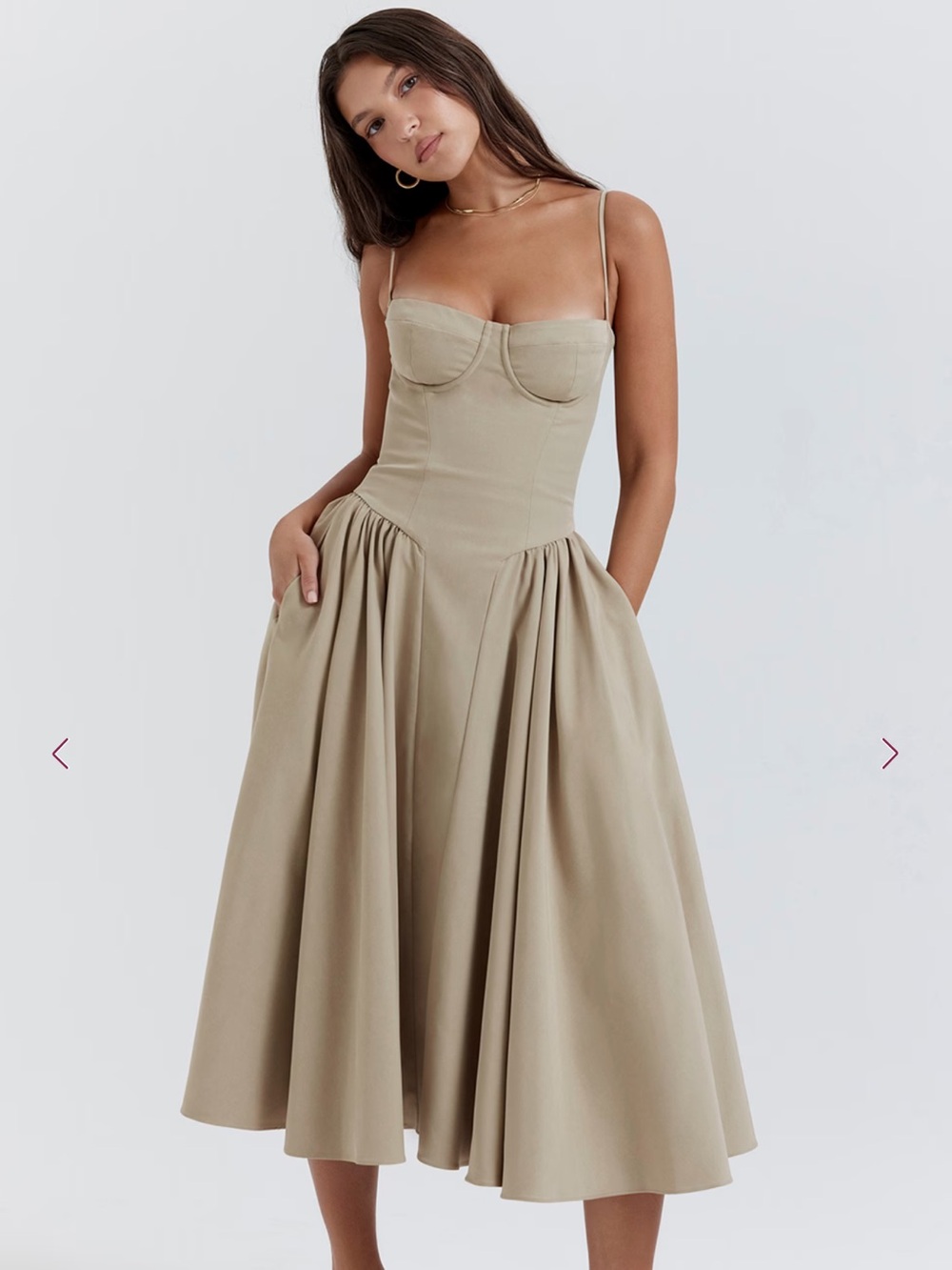House of CB “SAMARIA” Taupe Midi sundress Dress with Corset Bodice - Picture 3 of 11